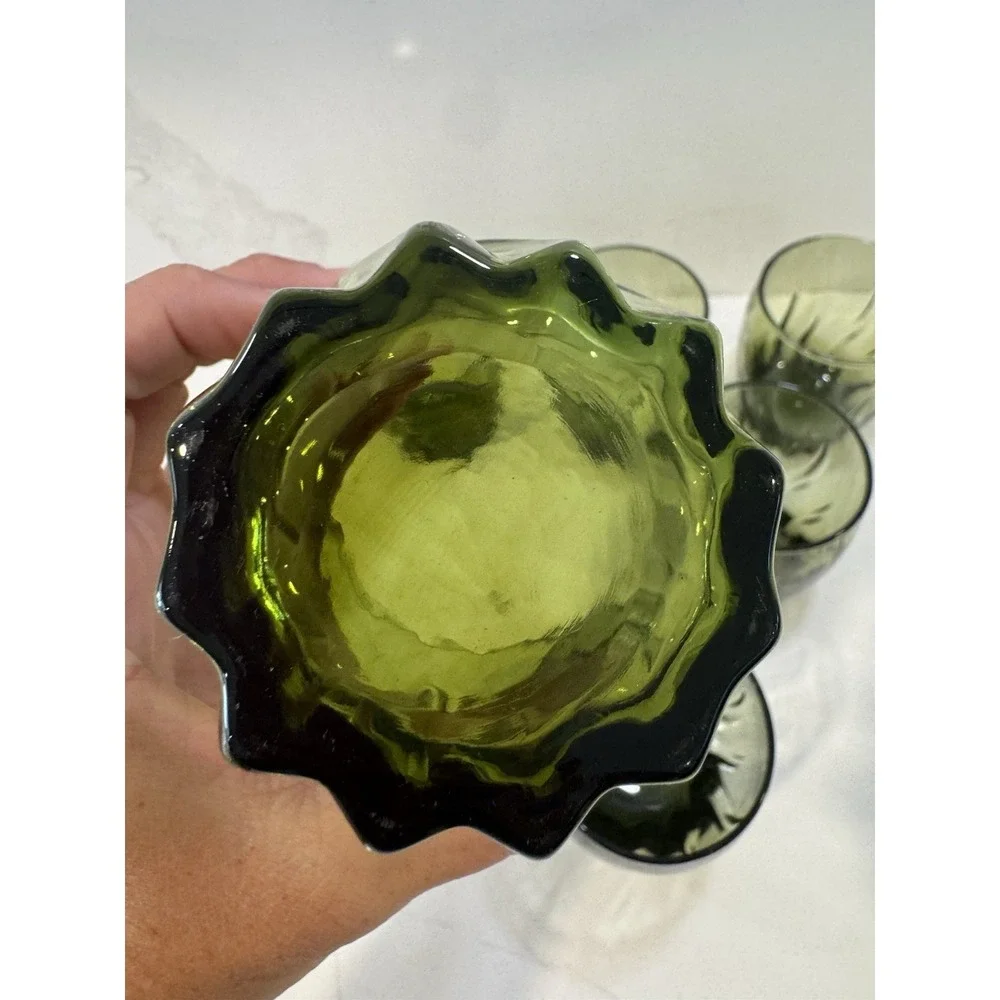 Vintage Anchor Hocking  Green Central Park Swirl Set of 6 Tumblers Glasses